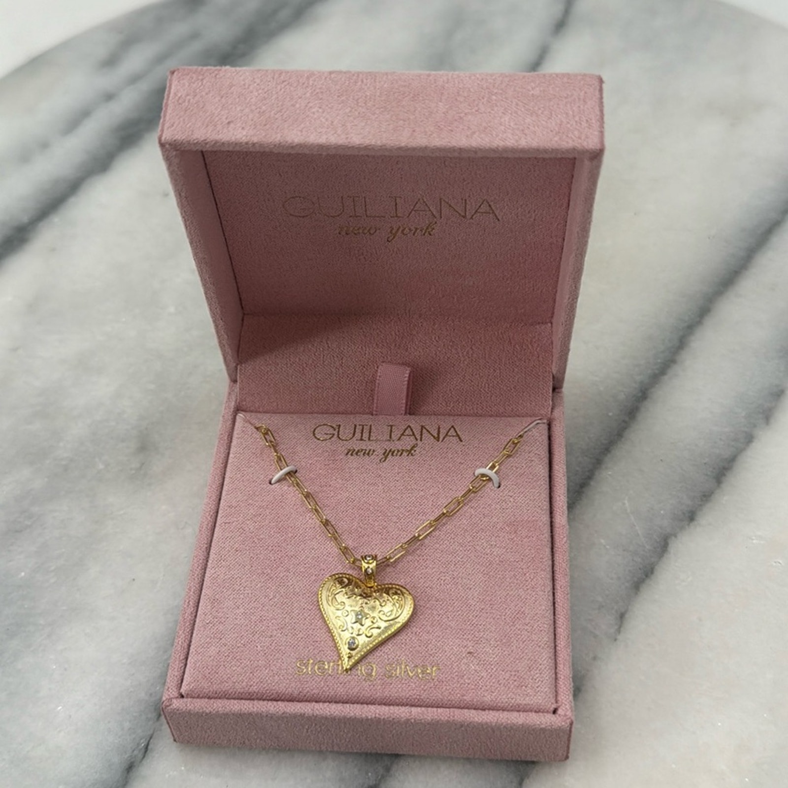 Nwt Western Goldplated Over Sterling Silver Heart On Paper Clip Chain Necklace